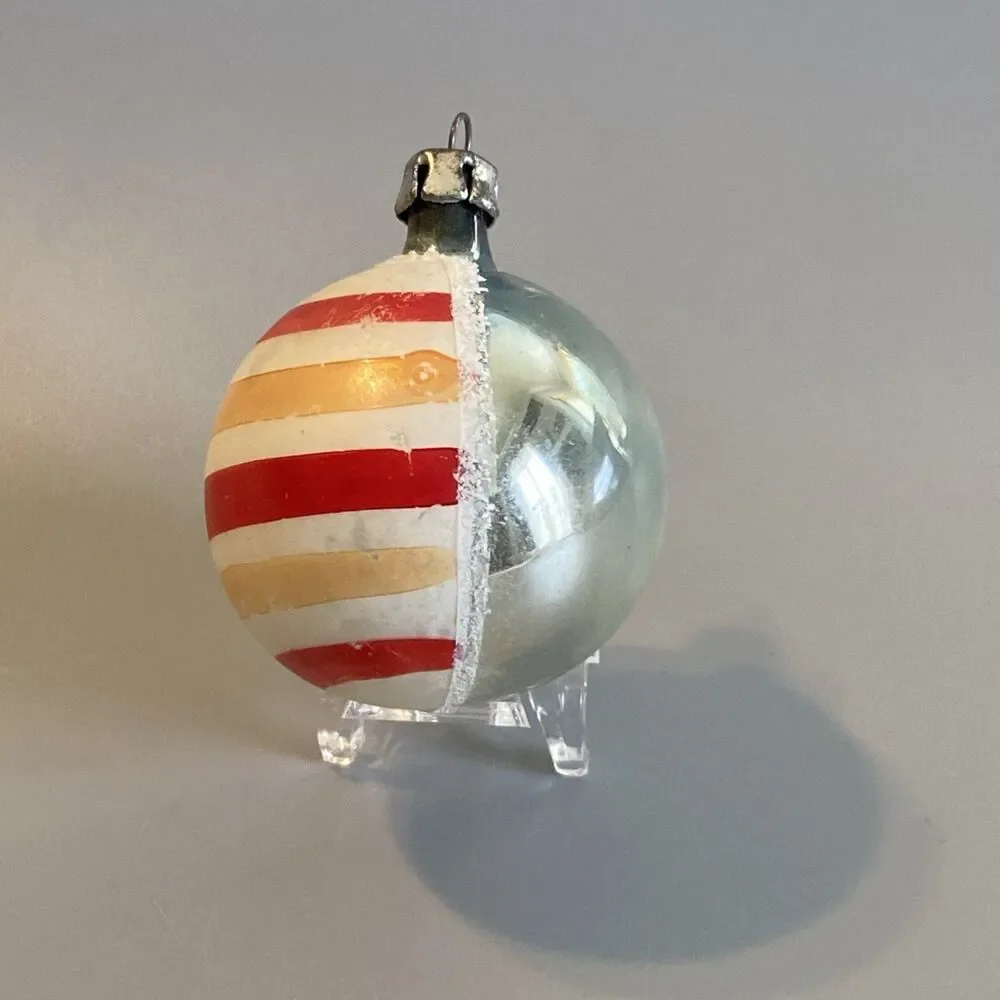 Vintage Hand-Blown Glass Christmas Ornament Striped Side Mica 6” Holiday Tree